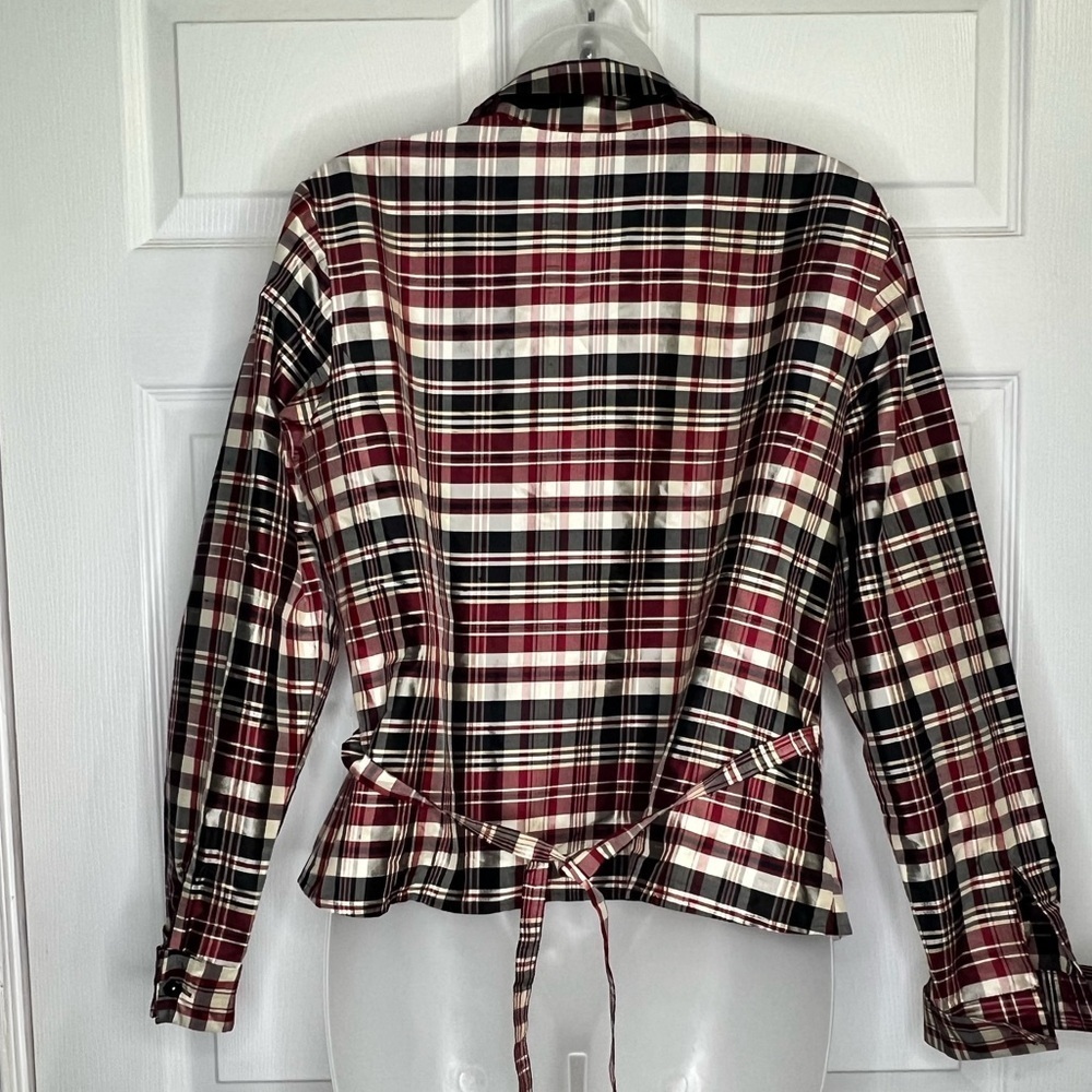 Vintage Ann Taylor Plaid Collared Wrap Blouse - Size 12 Petite - 100% Silk - Picture 3 of 6